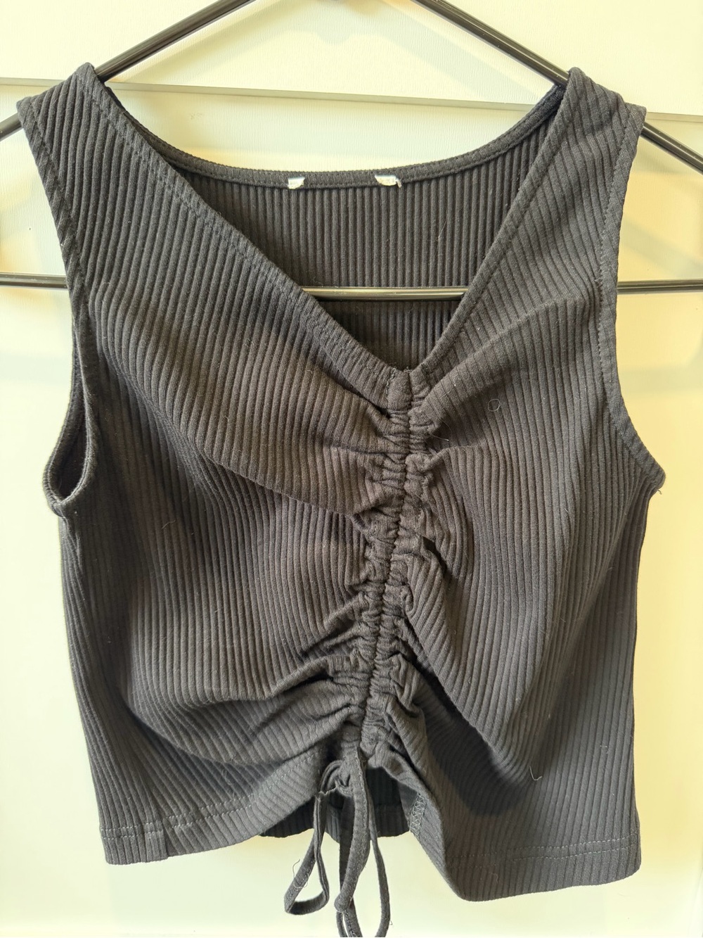 Women’s Ribbed Drawstring Tank Top - Black